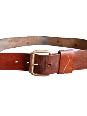 Vintage 1990s Belt Large Brown Studded Leather Stitched Made India Grunge L